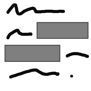 Four lines of scribbled lines, with a gray rectangle taking up most of the second and third lines.